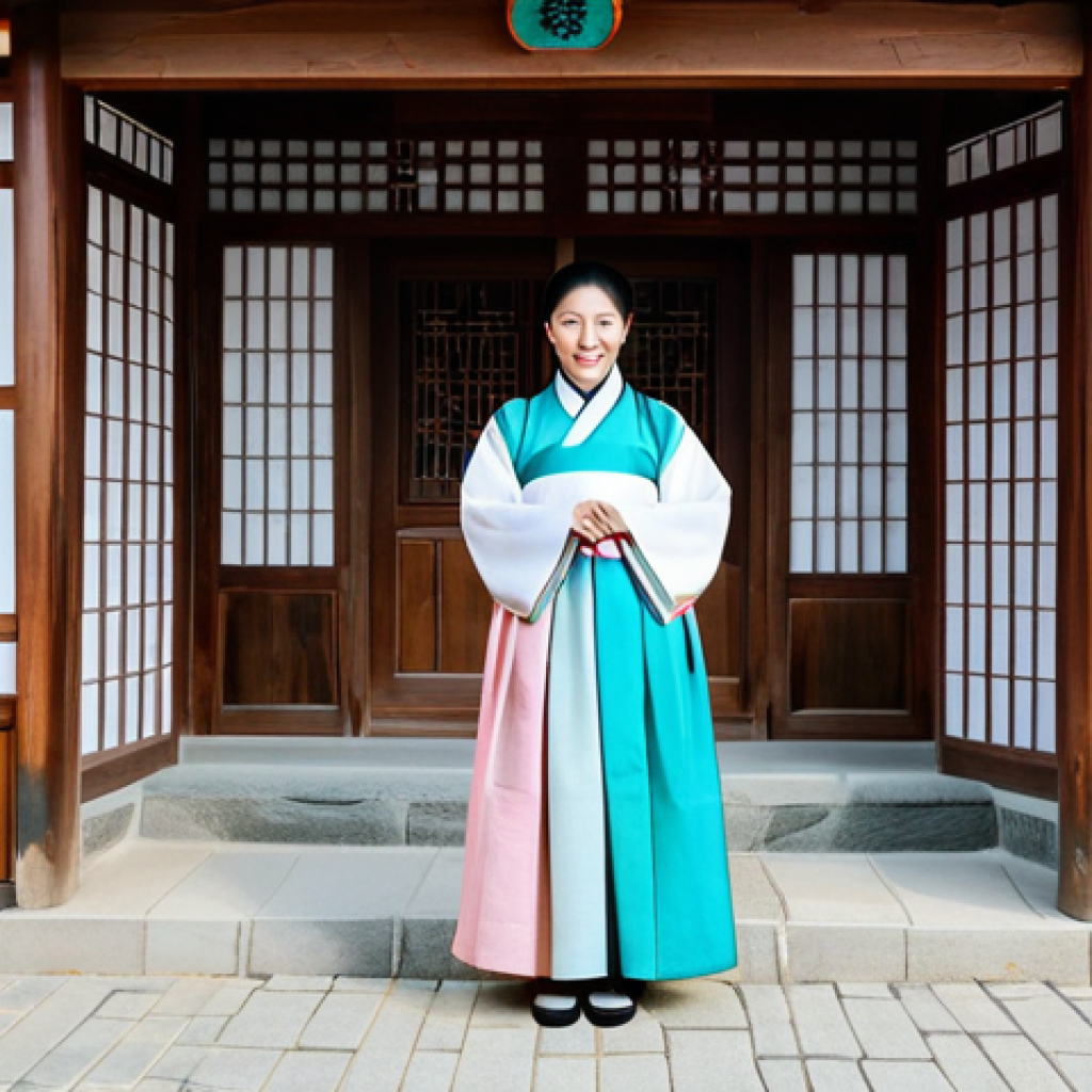 **

"A woman in a modest, pastel-colored hanbok (Korean traditional dress), fully clothed, standing gracefully in front of a traditional Korean house gate in Namsan Hanok Village, Seoul, safe for work, appropriate content, perfect anatomy, correct proportions, professional photography, natural lighting, high quality, family-friendly, well-formed hands, proper finger count, natural body proportions, professional."

**