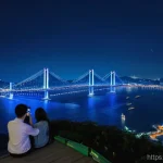 여수 돌산대교 야경 스팟 - **Prompt 1 (Dolsan Park Night View):** A breathtaking panoramic night view of Yeosu from Dolsan Park...