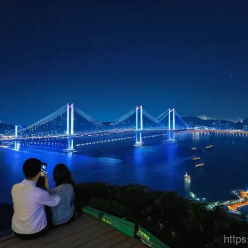 여수 돌산대교 야경 스팟 - **Prompt 1 (Dolsan Park Night View):** A breathtaking panoramic night view of Yeosu from Dolsan Park...