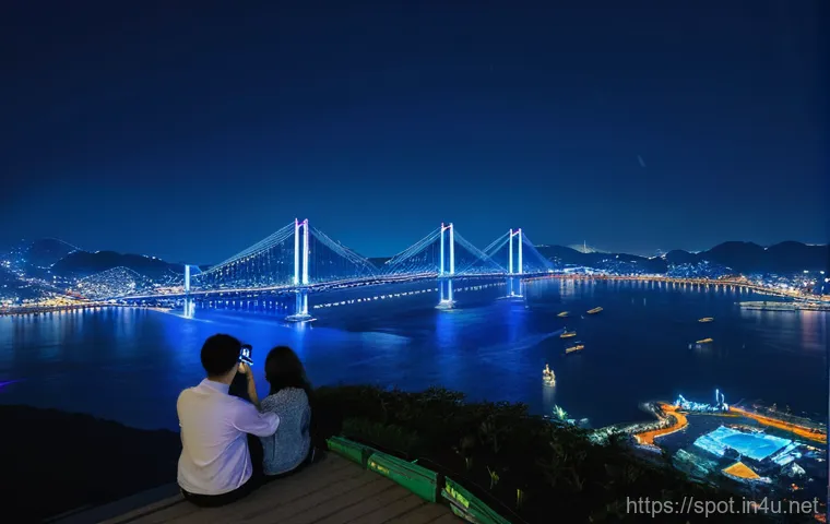 여수 돌산대교 야경 스팟 - **Prompt 1 (Dolsan Park Night View):** A breathtaking panoramic night view of Yeosu from Dolsan Park...