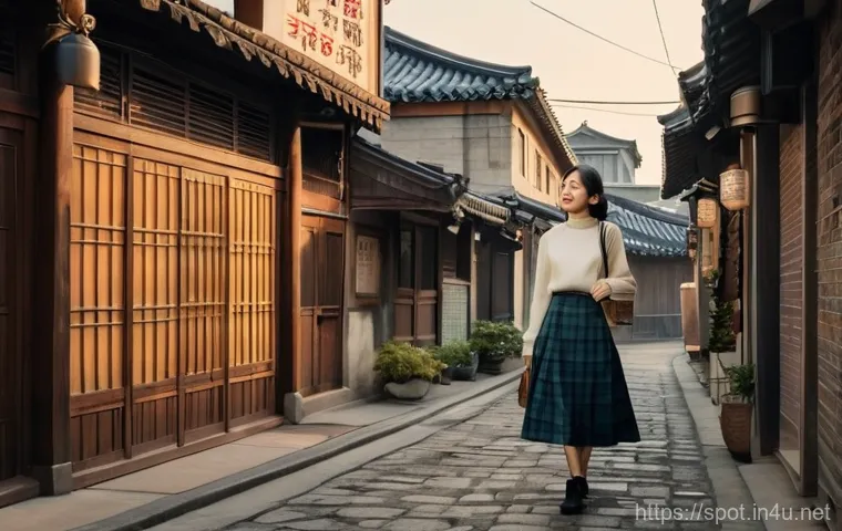 광주 1913송정역시장 감성사진 - **Prompt:** A young woman in her mid-20s, dressed in a stylish yet vintage-inspired outfit (e.g., a ...